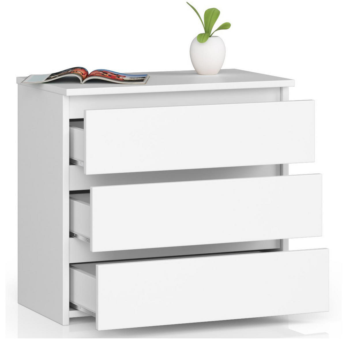 KOMMODE mit 3 Schubladen in weiss 60cm breit - Weiß, Holzwerkstoff (60/57/35cm) - Home Collective