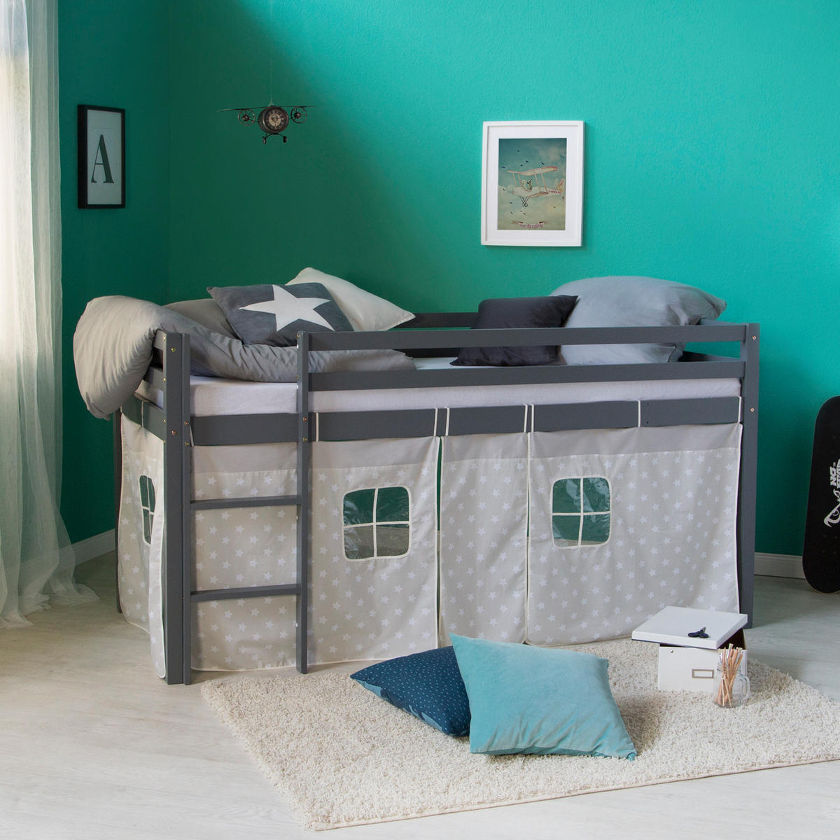 HOCHBETT grau 90/200 cm Sterne - Grau, Holz - Homestyle4u