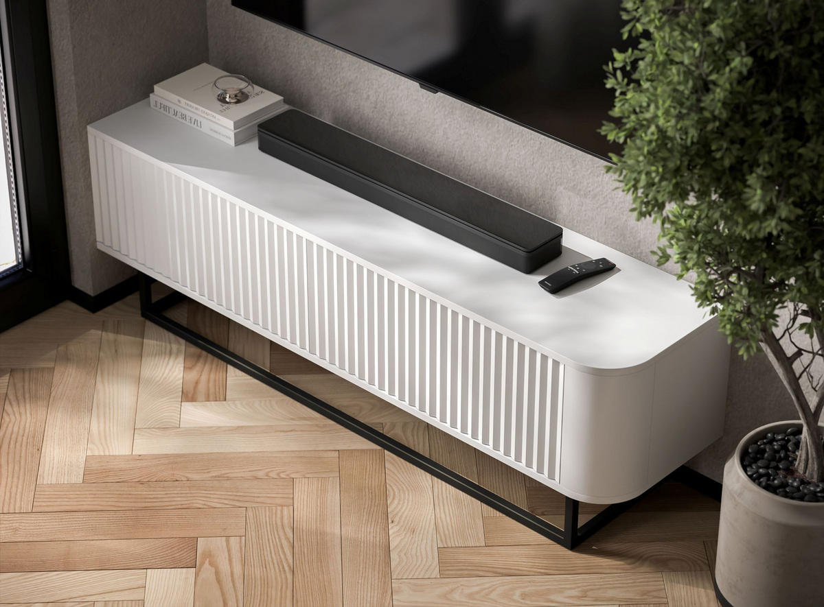 TV STOLÍK Aurora biely matný 140 cm s kovovým rámom - biela/zlatá, kov/kompozitné drevo (140/44/35cm) - Meble Lindner