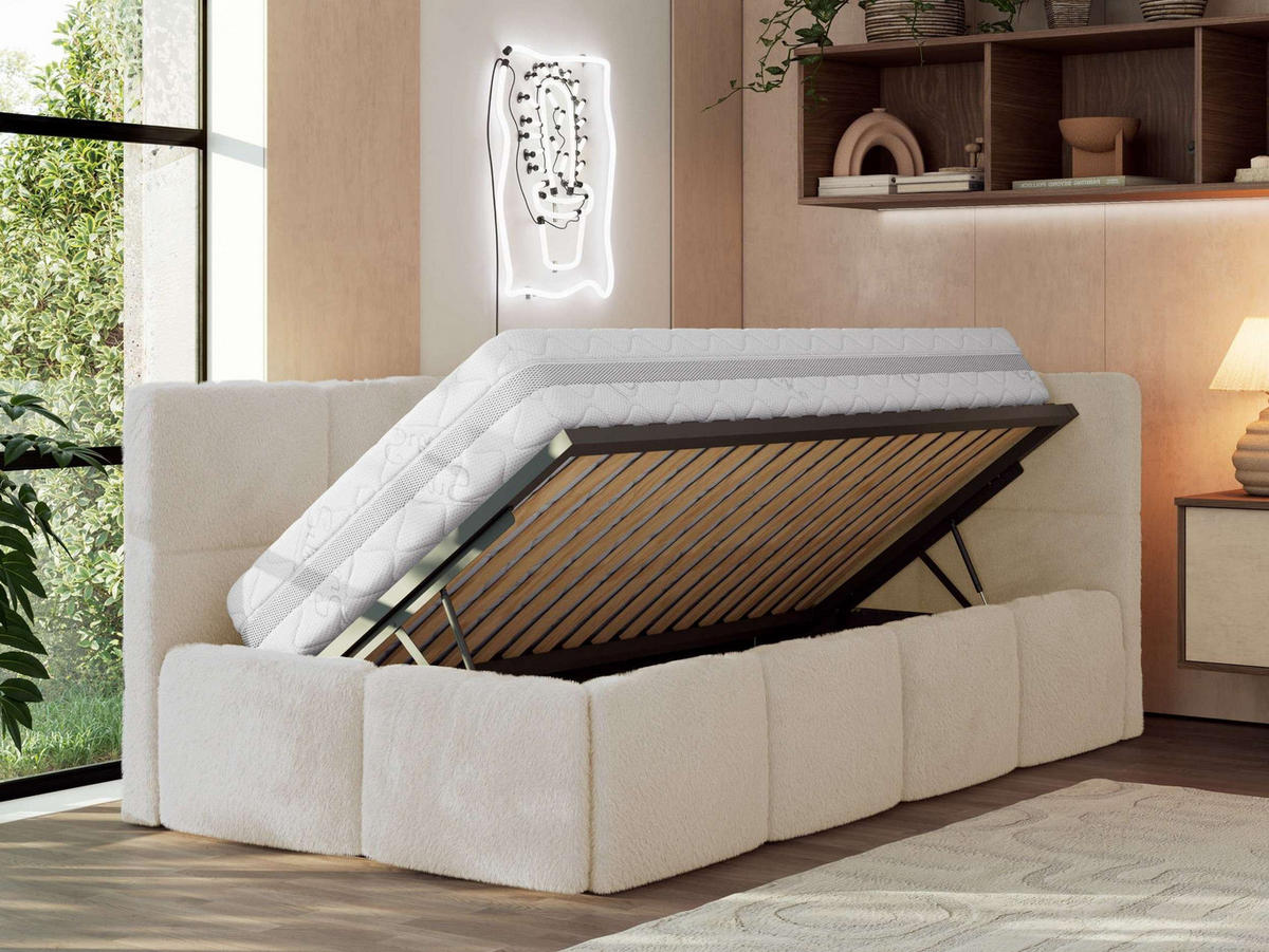 JUGENDBETT ARVO 90/200 - Creme Plüsch - Pocket-Matratze - Rechts Seite - Creme, Textil (90/200cm) - MKS