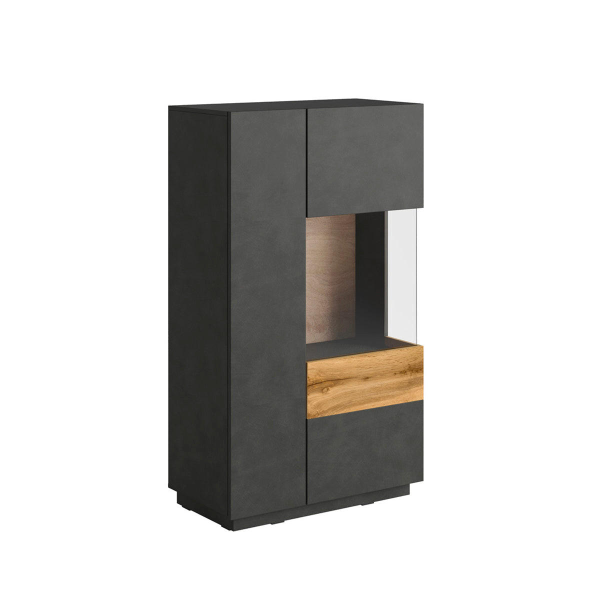 GESCHIRRSCHRANK Andrea Anthrazitgrau und Holz - Grau, Holzwerkstoff (80/139/40cm) - Petits-meubles