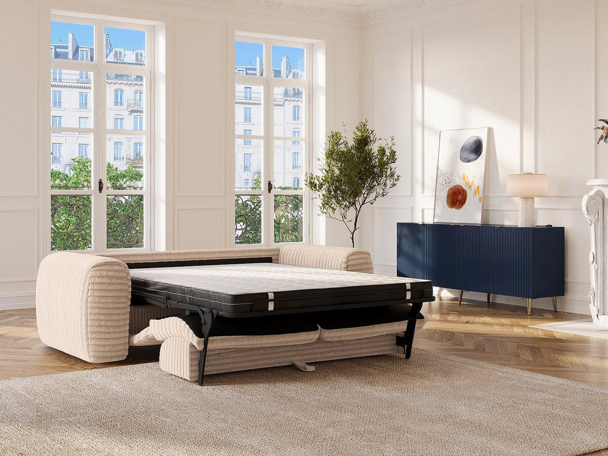 SOFA 3-Sitzer mit Matratze - grob gerippter Cord - Beige - POGNIA - Beige, Textil (216/73/100cm) - Vente-Unique