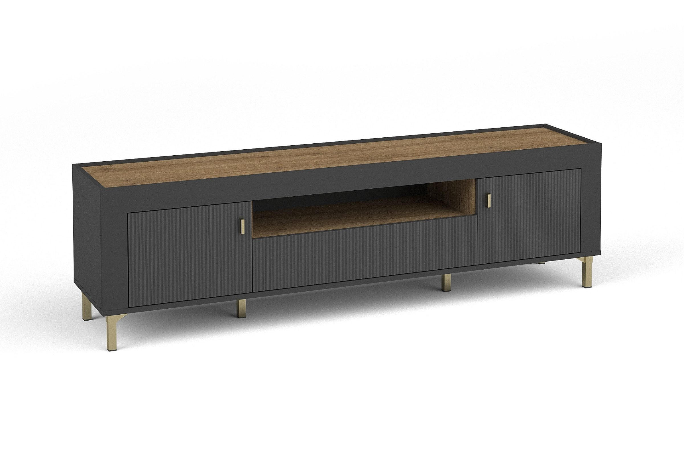 TV-LOWBOARD MONI 08 in Schwarz / Eiche Whiskey matt 177/52/40 cm - Schwarz, Holzwerkstoff (177/52/40cm) - Deine Möbel 24