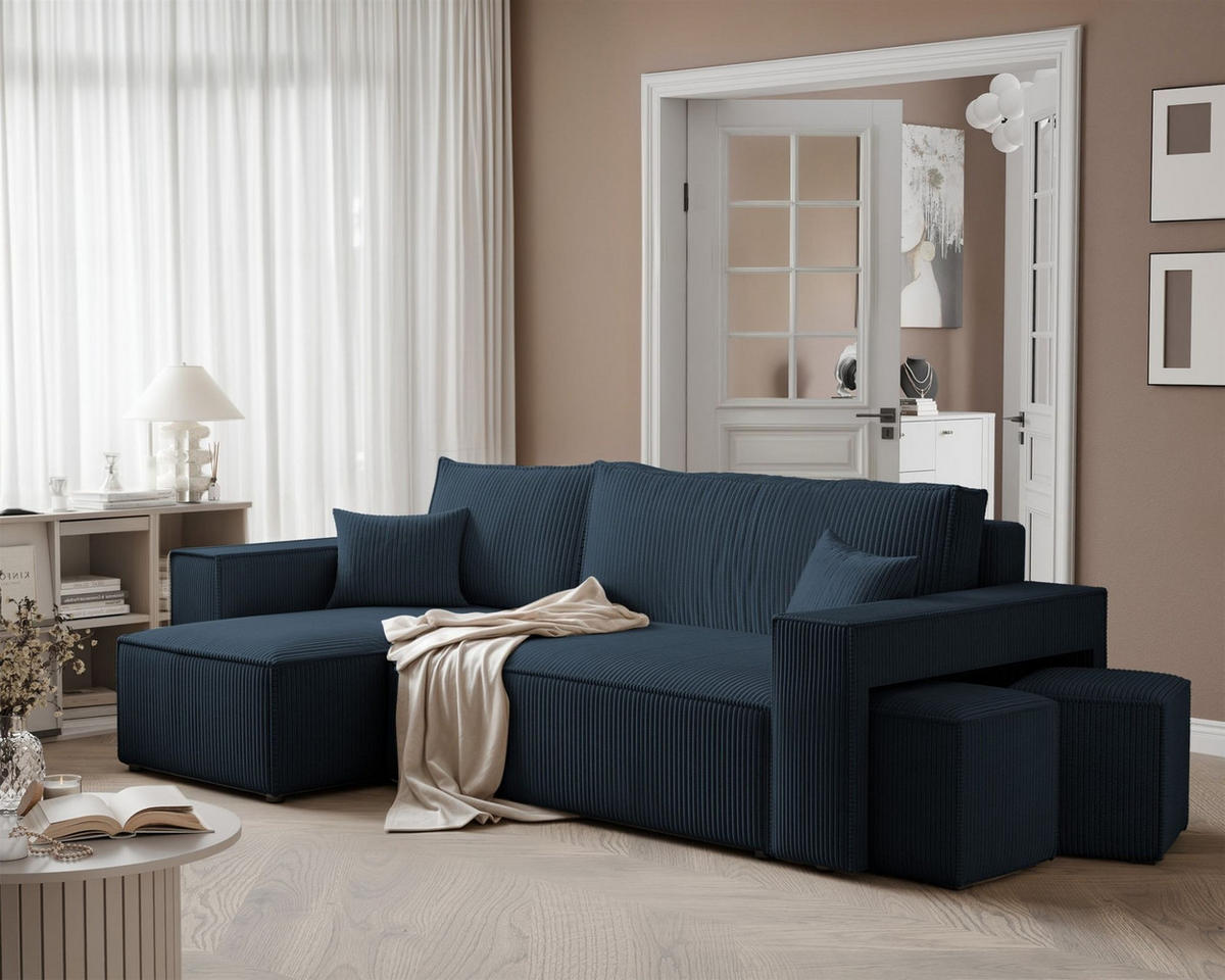 ECKSOFA Adara Inkl. Hocker - Blau, Holzwerkstoff/Textil (262/145cm) - Fun Möbel