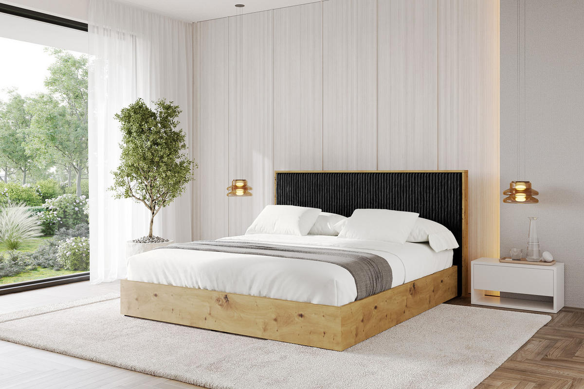 POLSTERBETT mit Bettkasten und Lattenrost, Boxbett mit Kopftei und Stauraum mit Matratze H3/H4 - ENZO10 160x200 Schwarz - Schwarz, Holzwerkstoff/Textil (160/200cm) - ALTDECOR