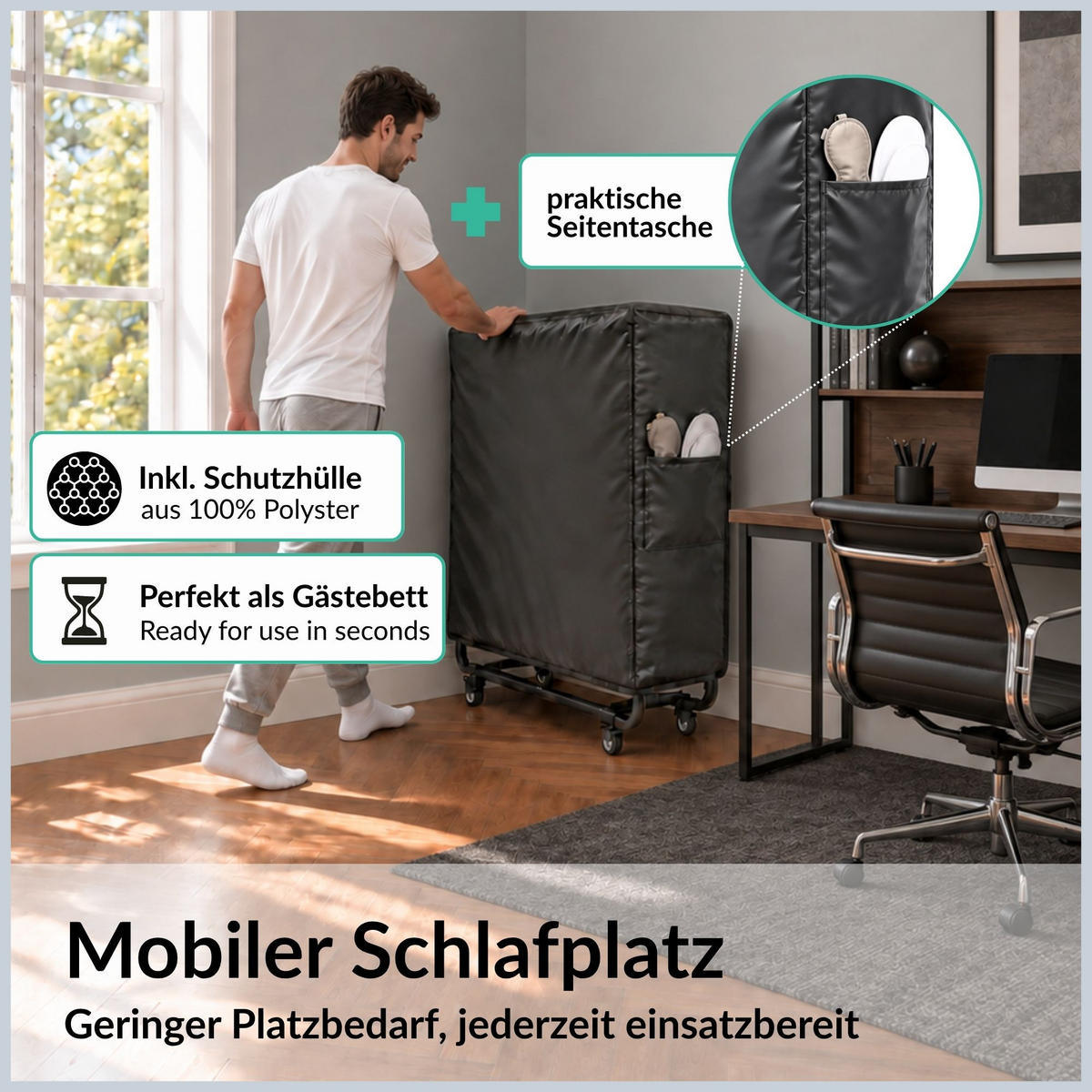 KLAPPBETT RESTO inkl. Premium Matratze 250kg Faltbar Gästebett TxB 90x200cm Anthrazit - Anthrazit, Metall