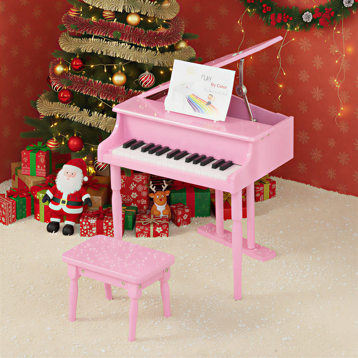 KINDERFLÜGEL DE-18653 30 Tasten, mit Hocker und Notenständer Pink - Pink, Holzwerkstoff (50/49/52cm) - ComfortXL