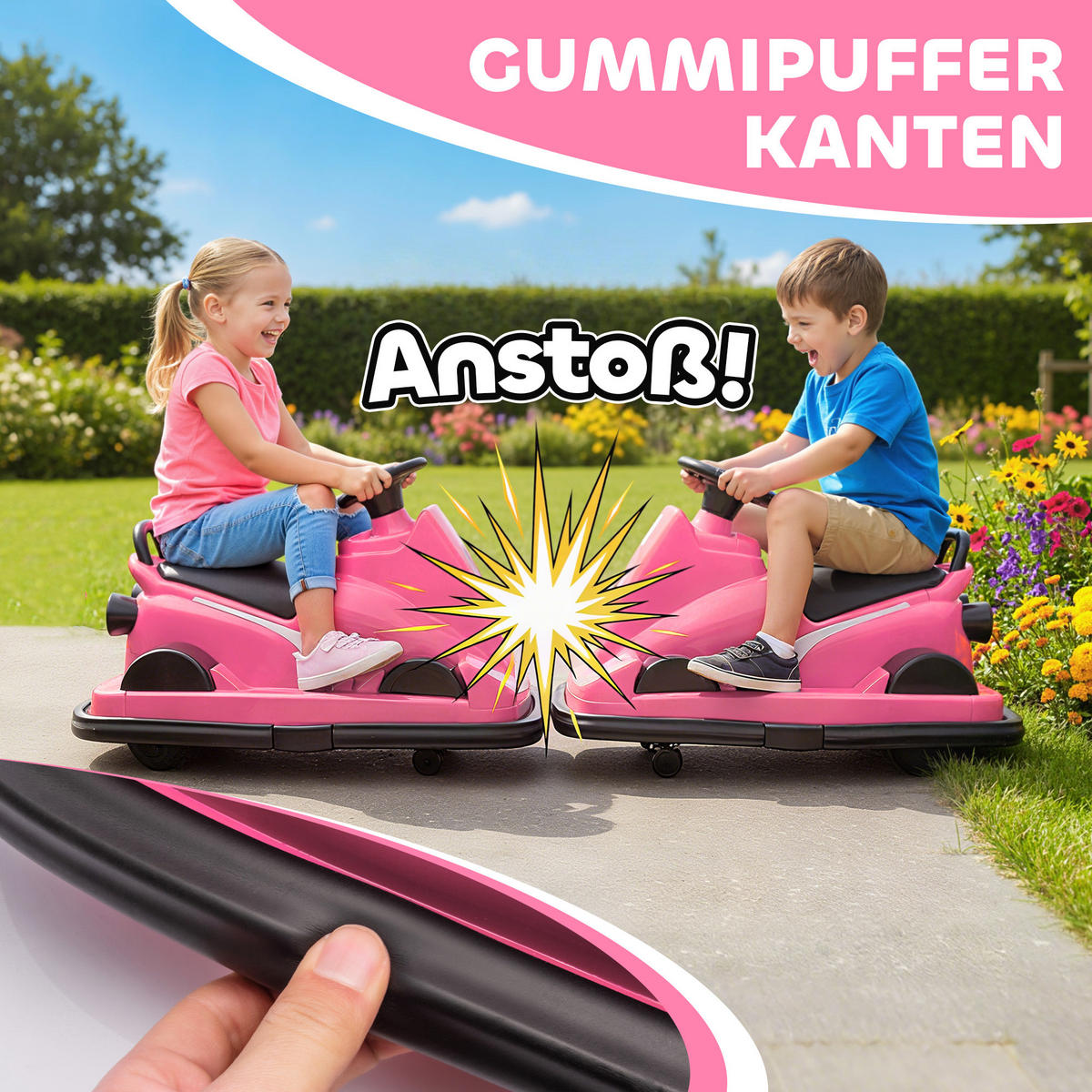AUTOSCOOTER DE-06270 360° drehbar mit Lenkrad und LED-Lichtern Rosa - Pink, Kunststoff/Metall (74/53/48cm) - ComfortXL