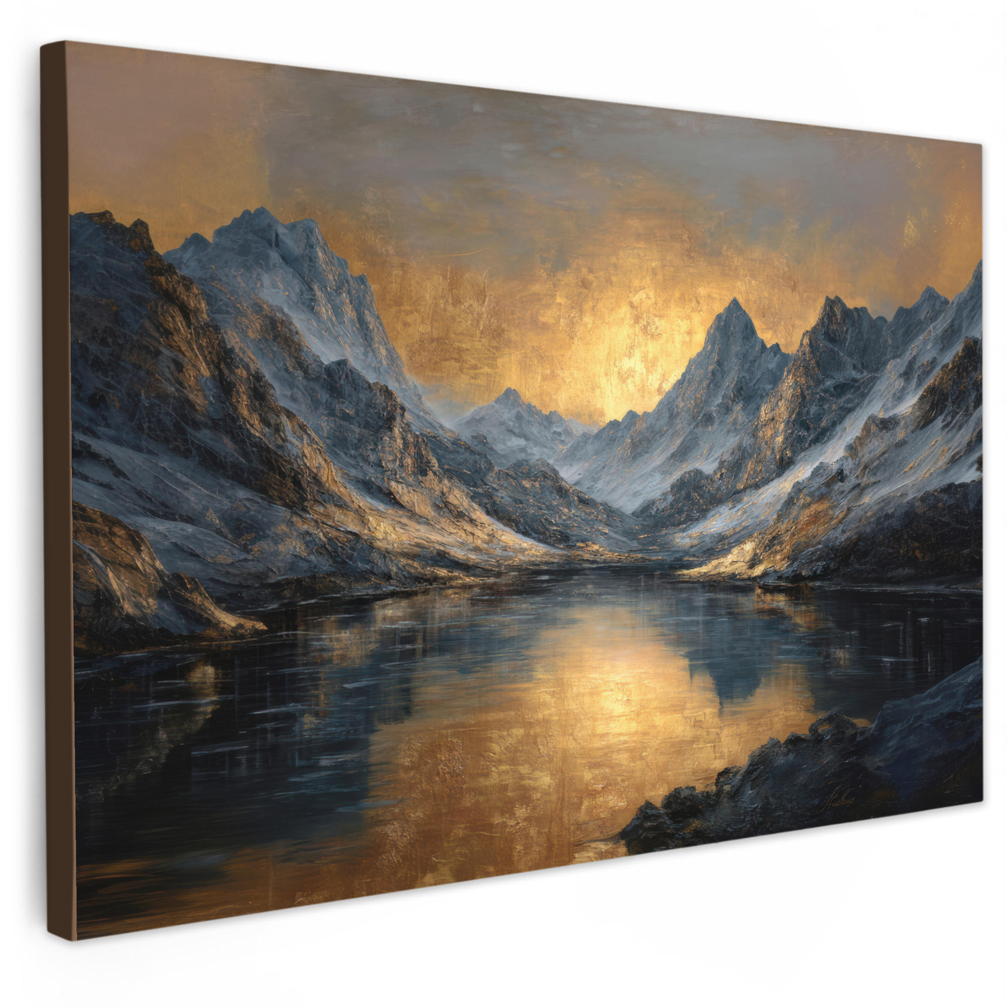 MuchoWow OBRAZ NA PLÁTNĚ Horská scenérie se zlatým západem slunce 30x20 cm