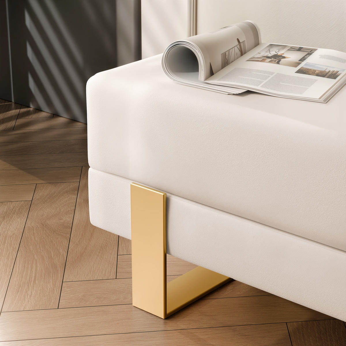 POLSTERBANK RIVA 100 cm Gold / Creme ,Metallgestell - Creme, Metall (100/47/35cm) - Idohome