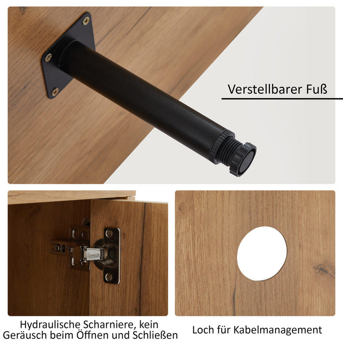 TV-SCHRANK 180cm Lowboard rustikal Braun Tür & Fach bis 80 Zoll - Schwarz, Holz (40/50/180cm) - FLIEKS