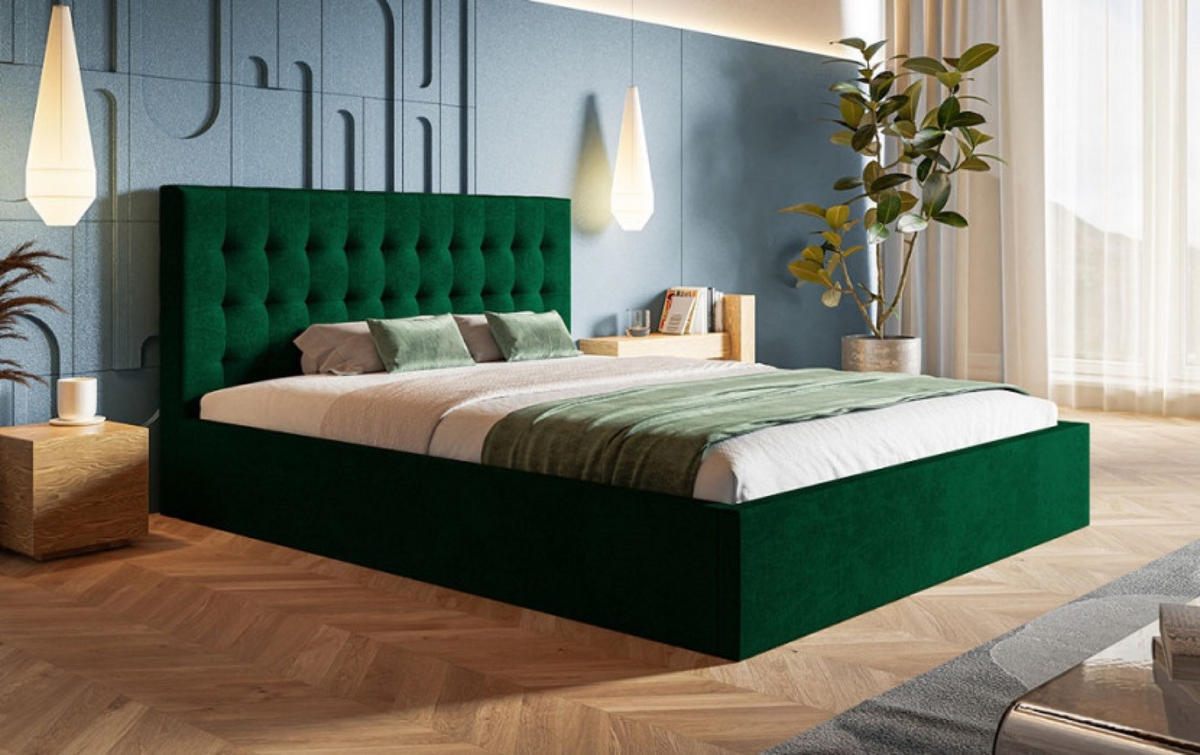 BETT Grün SIM 2 Gepolstert 160x200 cm - Schwarz/Grün, Kunststoff/Textil (160/200cm) - Sepro Meble