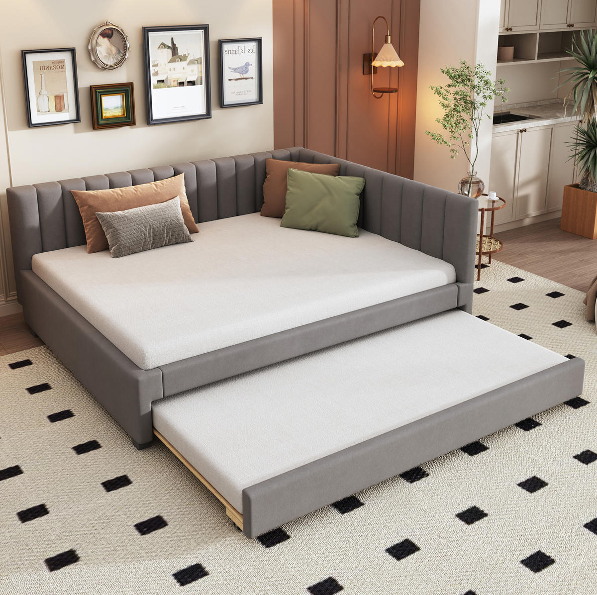 SCHLAFSOFA mit Ausziehbett und Lattenrost 140x200 cm Samt Grau - Grau, Holzwerkstoff (140/200cm) - Beauniv