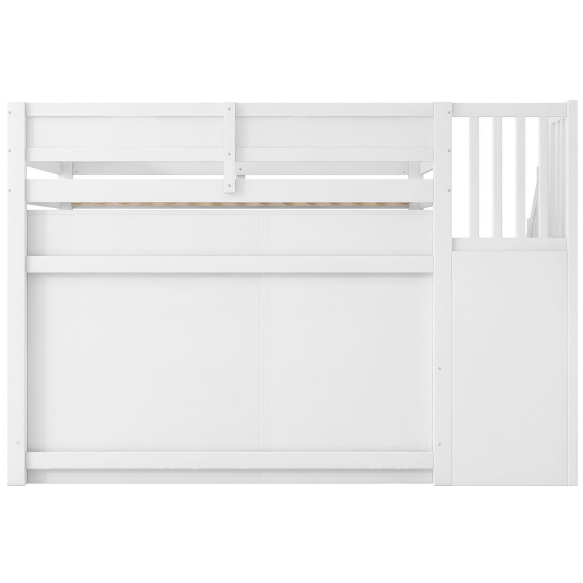 HOCHBETT 90x200 cm in Weiß mit Schreibtisch, Kleiderschrank, Stauraumtreppe und LED - Weiß, Holzwerkstoff (90/200cm) - IVMEU