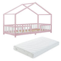 POSTELJA V OBLIKI HIŠICE Treviolo z vzmetnico - pink/bela, tekstil/les (90/200cm) - [en.casa]