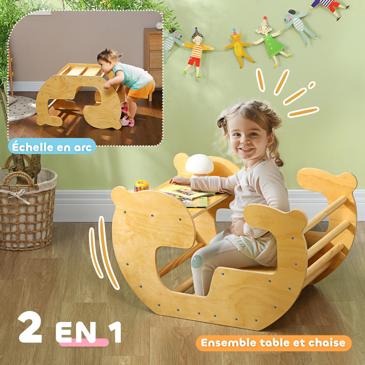 KLETTERBOGEN DE-18381 2-in-1 Spielzeugtisch & Klettergerüst Naturholz - Naturfarben, Holzwerkstoff (58/80cm) - ComfortXL