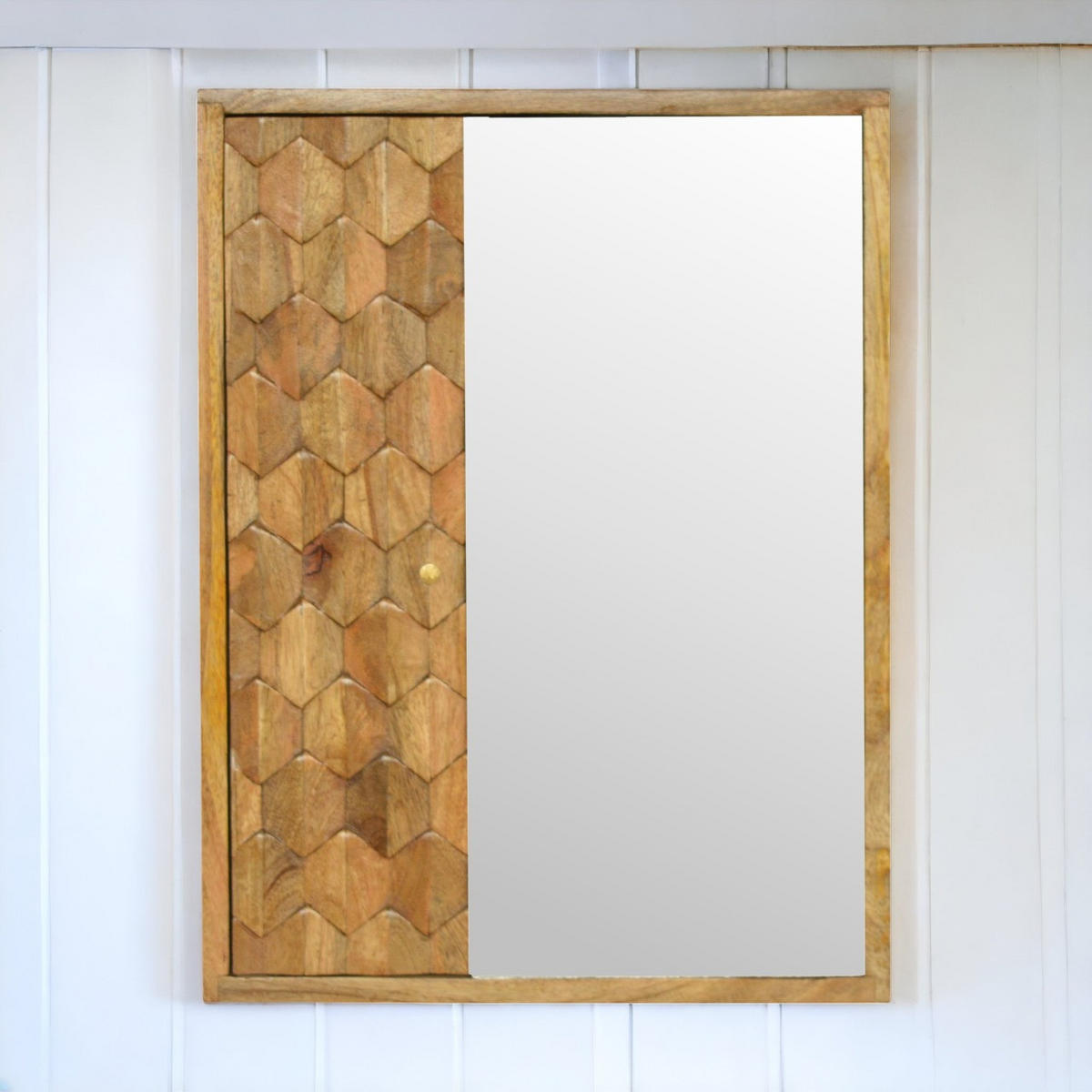 SPIEGELSCHRANK mit Ananas-Schnitzerei - Messingfarben/Braun, Holz/Metall (43/58/12cm) - Artisan Furniture