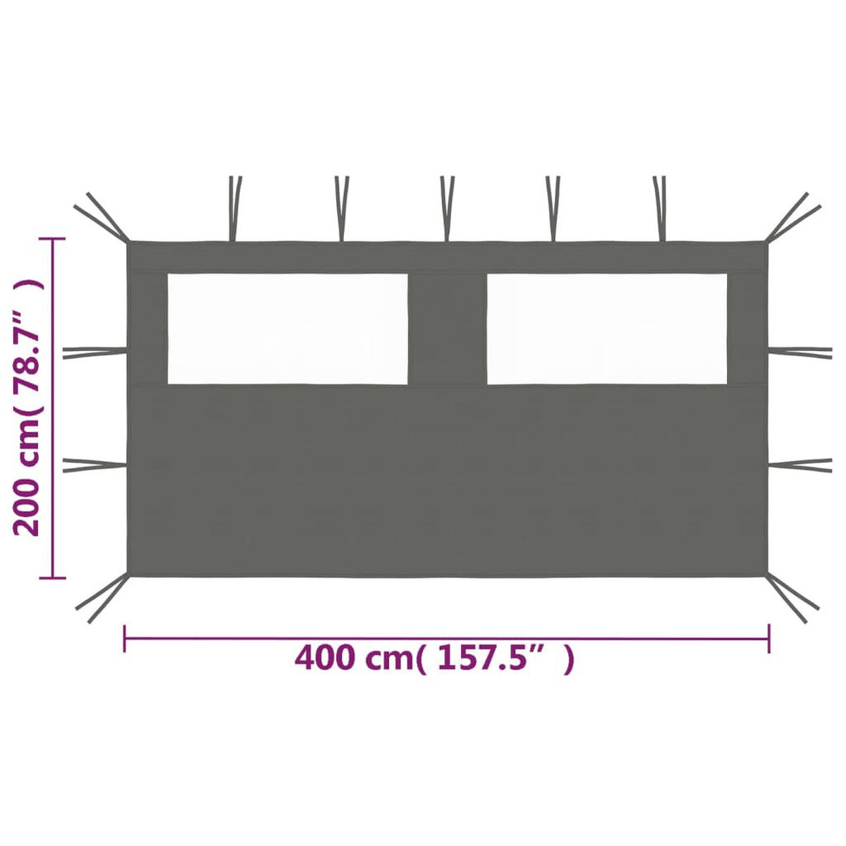 PAVILLON-SEITENWAND Mit Fenstern 4/2 M Anthrazit - Anthrazit, Textil (400/200cm) - vidaXL
