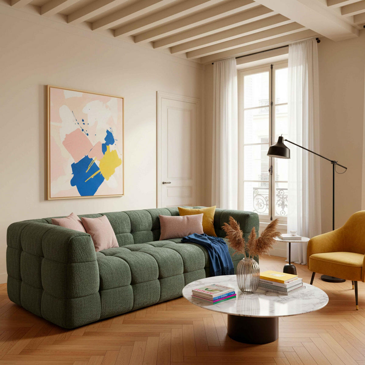 SOFA 3-Sitzer, Grün - Grün, Textil (102/69/228cm) - Oviala