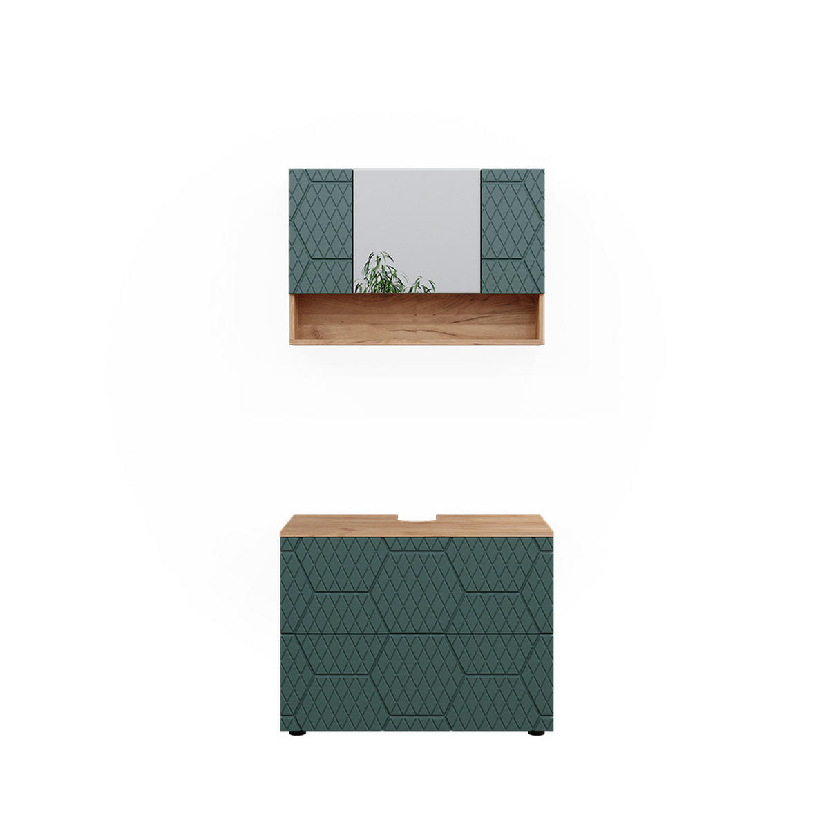 BADMÖBEL-SET Irma Grün 2 Teile, Unterschrank 80 cm - Eiche Wotan/Grün, Holzwerkstoff (80/58.6/41cm) - Vicco