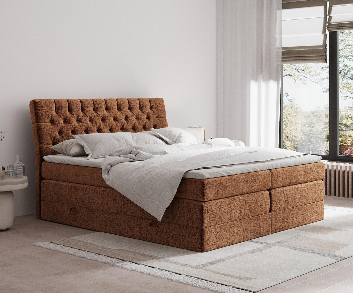 BOXSPRINGBETT Seraphine Kupferfarbe 140/200 cm - Schwarz/Kupferfarben, Holz/Holzwerkstoff (140/200cm) - Maison de Reve