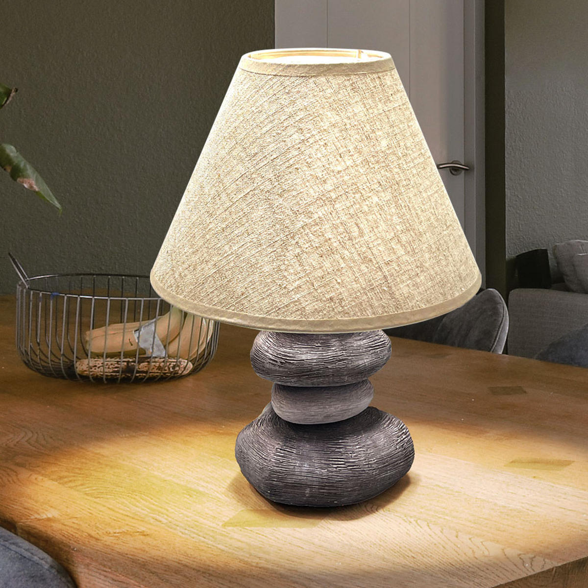 TISCHLEUCHTE Keramik Steinoptik Braun Grau - Braun, Textil (25/25/33.5cm)