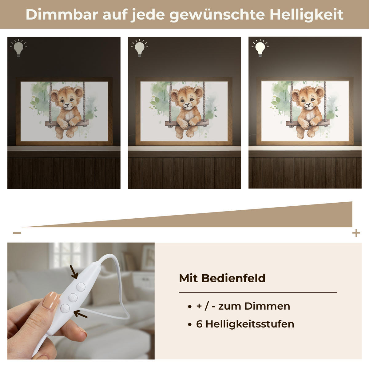 WANDLEUCHTE Löwe - Tier - Kinder - Dschungel 30x20 cm - Weiß, Holzwerkstoff (30/20/8cm) - OnlyWow