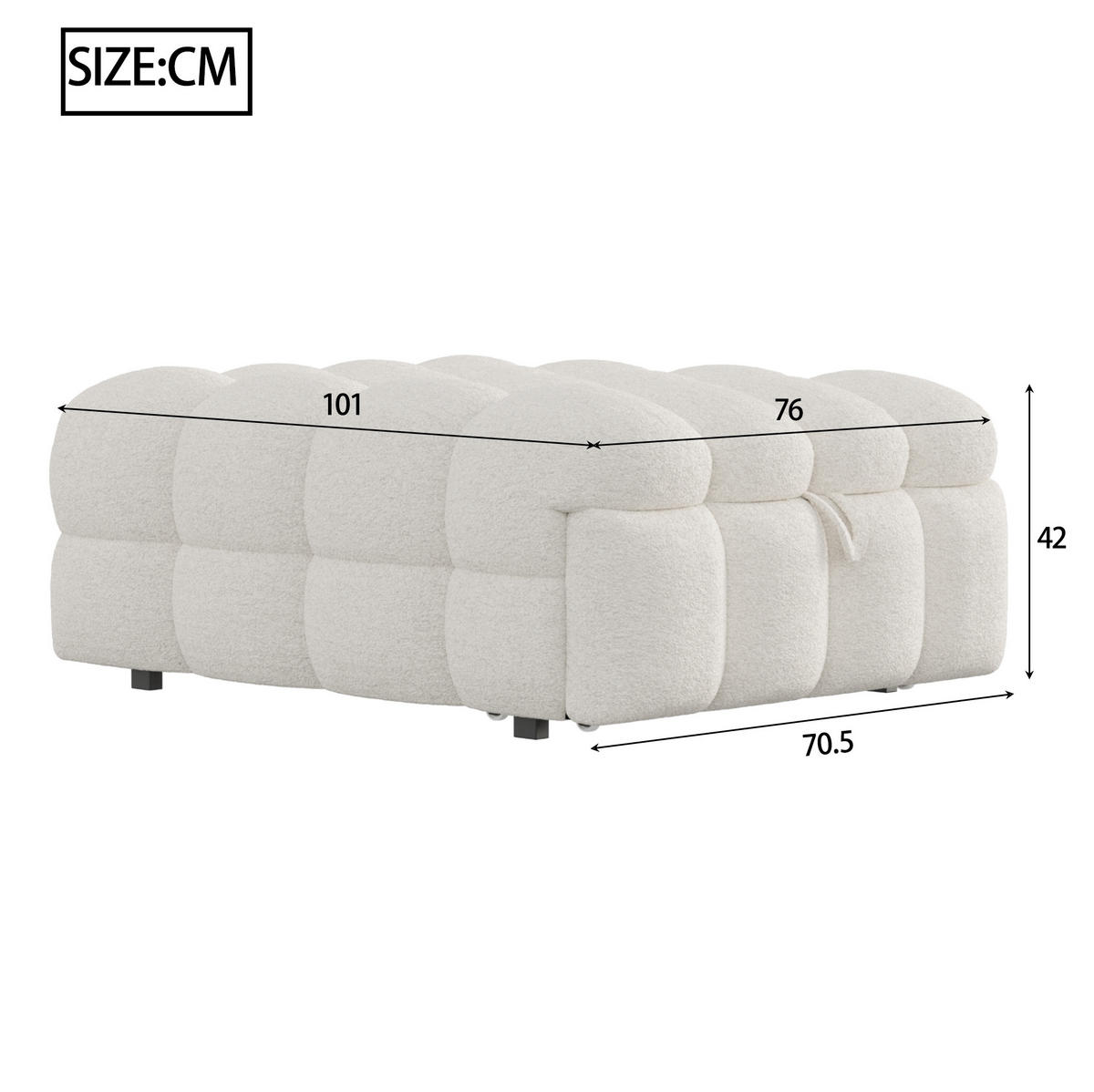 BETT 183/76 cm in Beige aus Teddy, 2-in-1-Fußhocker und Einzelbett - Rosa, Textil (70/180cm) - Flora Grace
