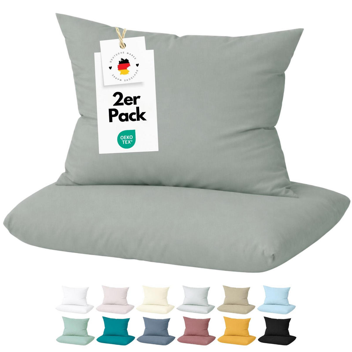 KISSENBEZUG Mako Satin 40x40 cm aus 100% Baumwolle, Kopfkissenbezug 40 x 40 im 2er Set - Dunkelgrau - Dunkelgrau, Textil (40/40cm) - Carpe Sonno