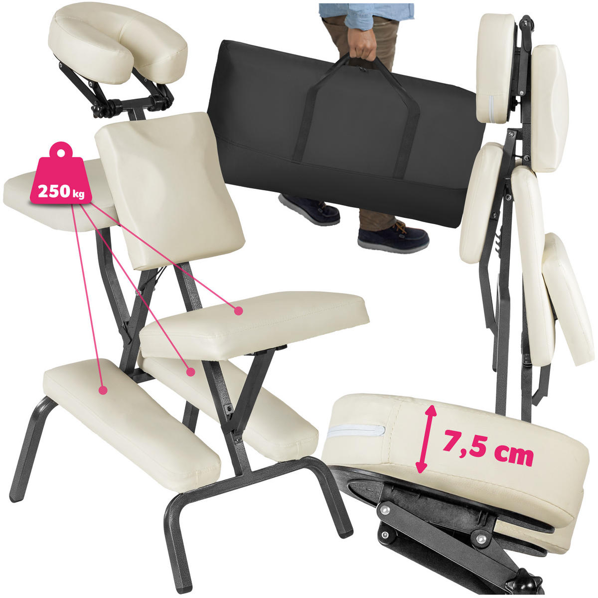 MASSAGESTUHL ,80 x 50 x 105 cm,beige - Beige, Metall (50/105/80cm) - tectake