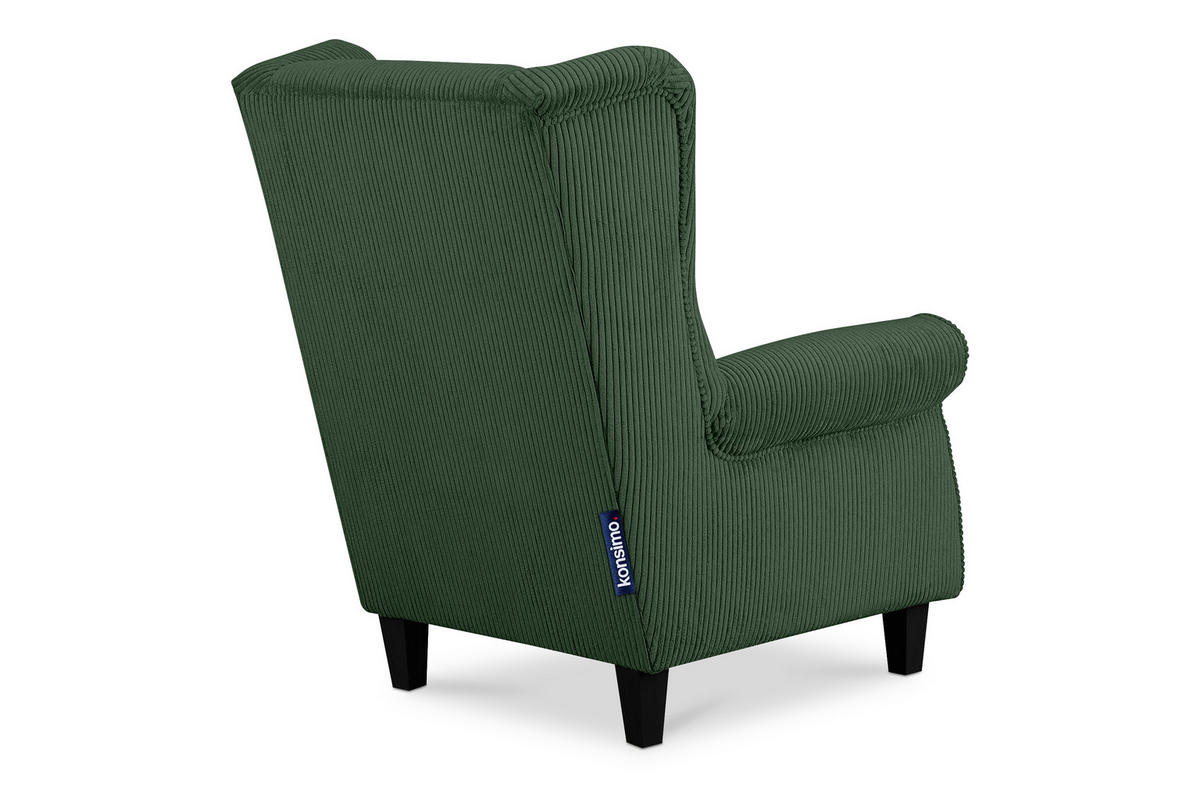 OHRENSESSEL MILES Kord-Bezug Petfriendly, dunkelgrün - Dunkelgrün, Holzwerkstoff/Buchenholz (82/105/97cm) - KONSIMO®