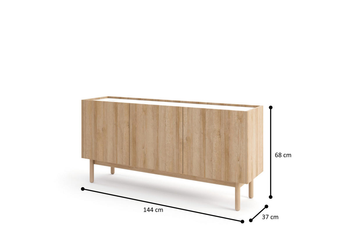 KOMMODE Boho Riviera Eiche, Türkommode, mit Holz Beine - Eiche Bianco/Braun, Holz/Holzwerkstoff (144/68/37cm) - Bettso