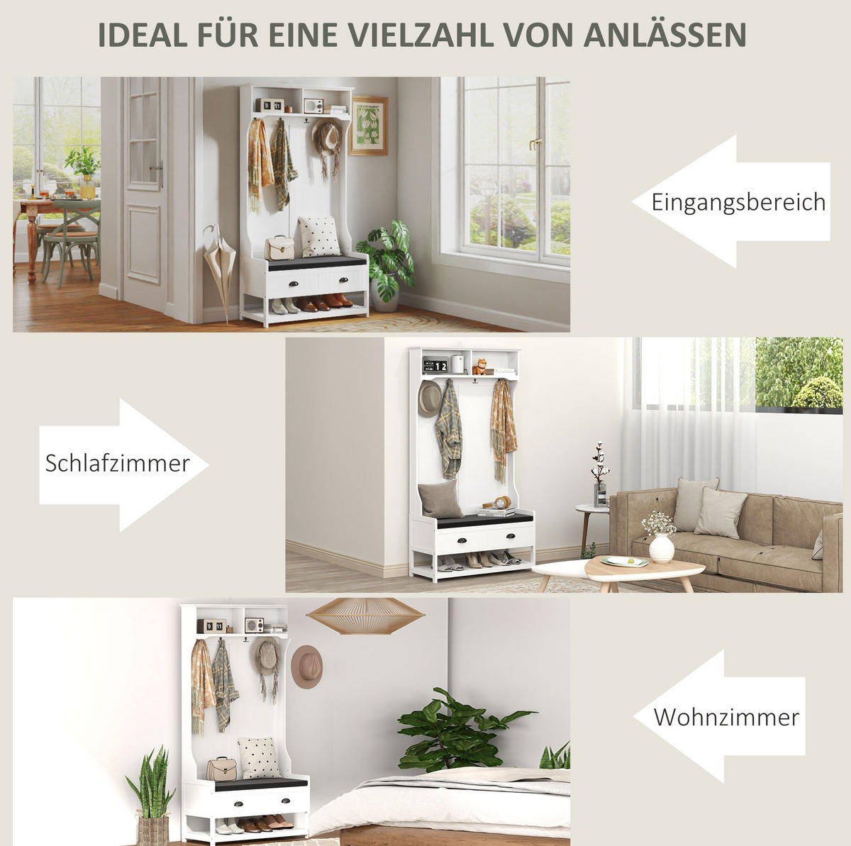 GARDEROBE 89/172/42 cm Weiß aus MDF mit Schuhbank - Weiß, Holzwerkstoff (42/172/89cm) - OKMYHOME