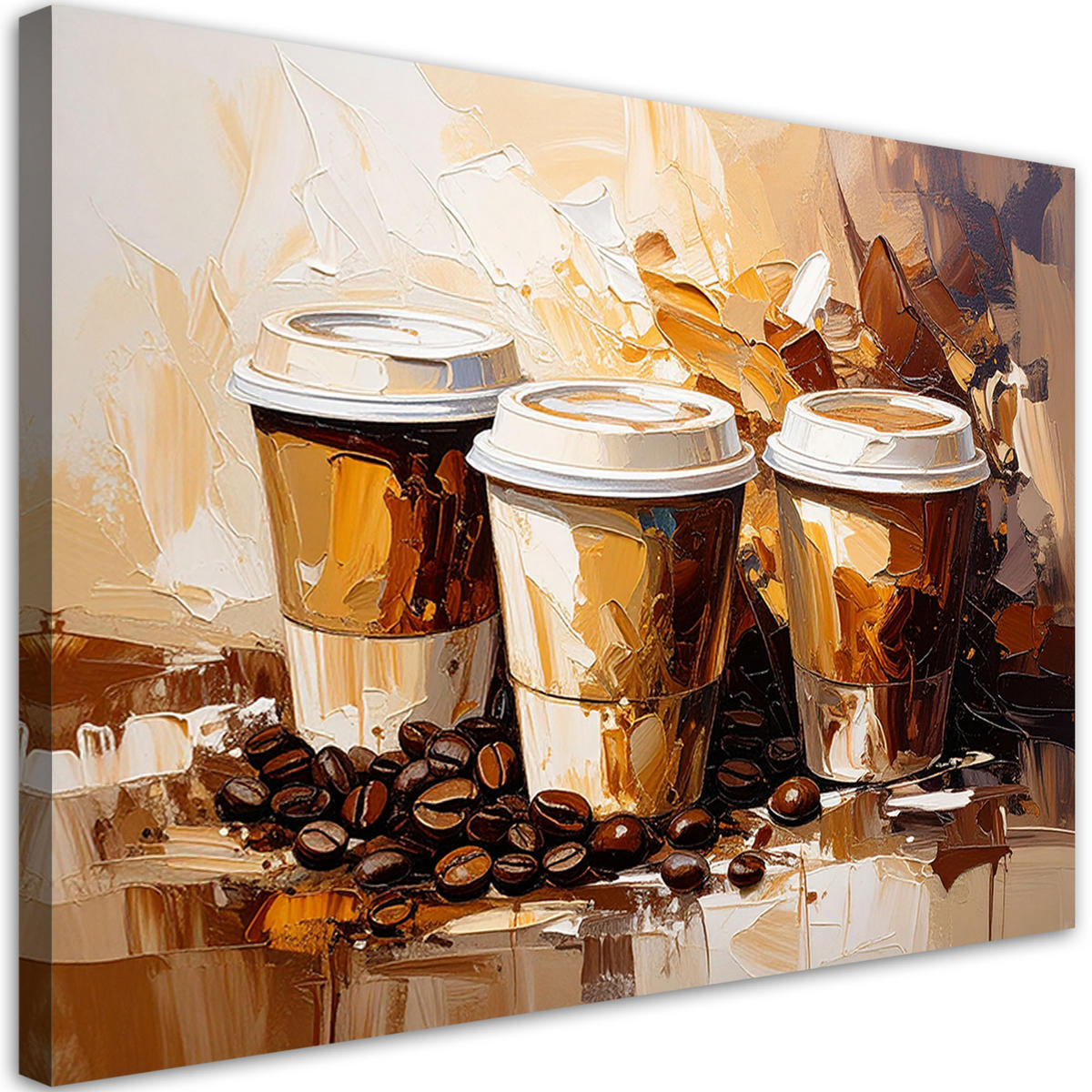 LEINWANDBILD Kaffeetassen in Ölfarbe imitiert in Beige 120x80cm - Braun, Textil (120/80cm) - Feeby