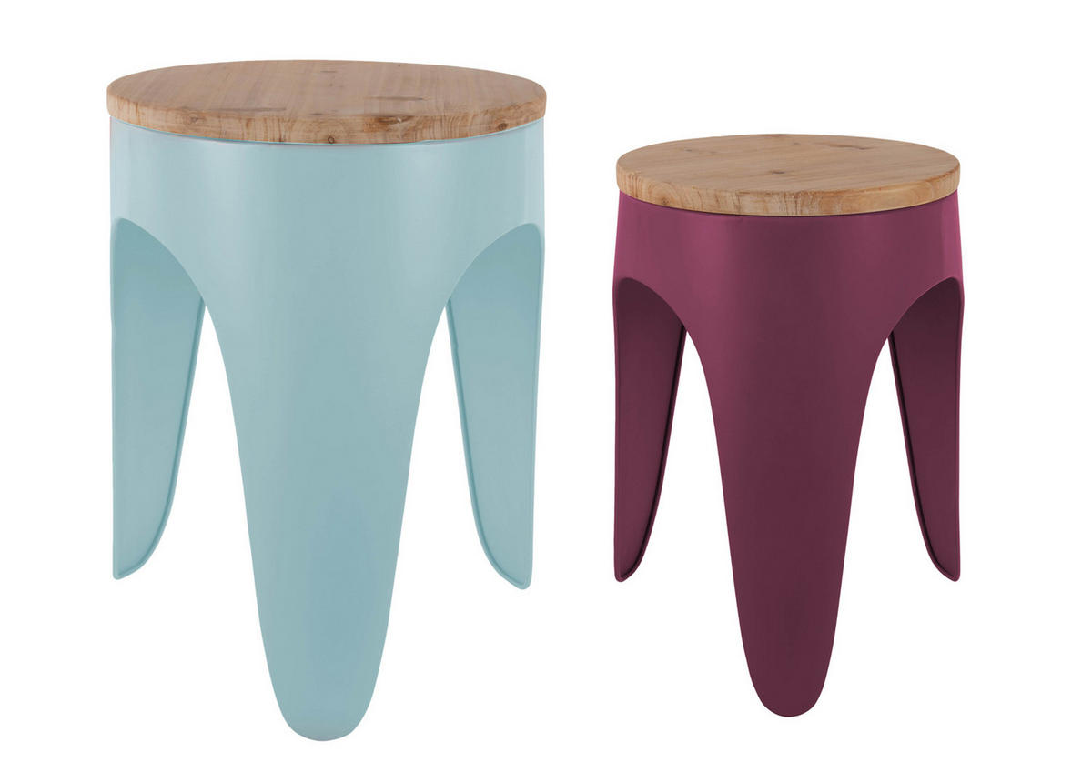 HOCKER Set Double 30/30/40.5 cm - Lila/Hellblau, Metall (30/40.5/30cm) - Leitmotiv