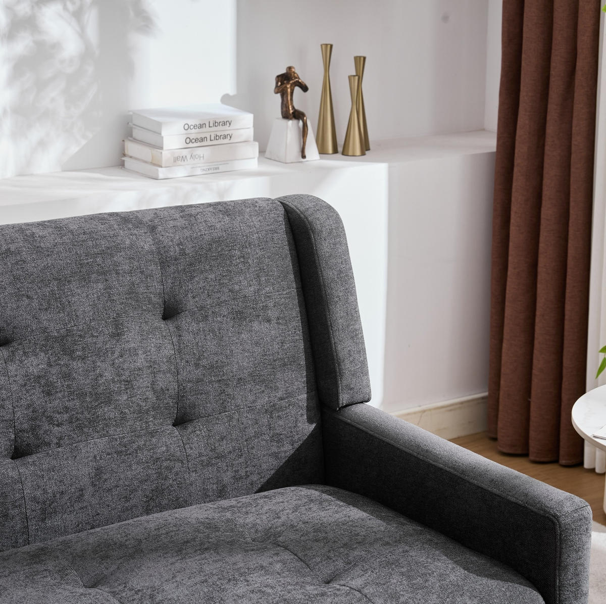 2-SITZER 119/75/88 cm Leinenpolster mit Knopfsteppung, Massivholzbeinen Dunkelgrau - Dunkelgrau, Textil (75/88/120cm) - OKMYHOME