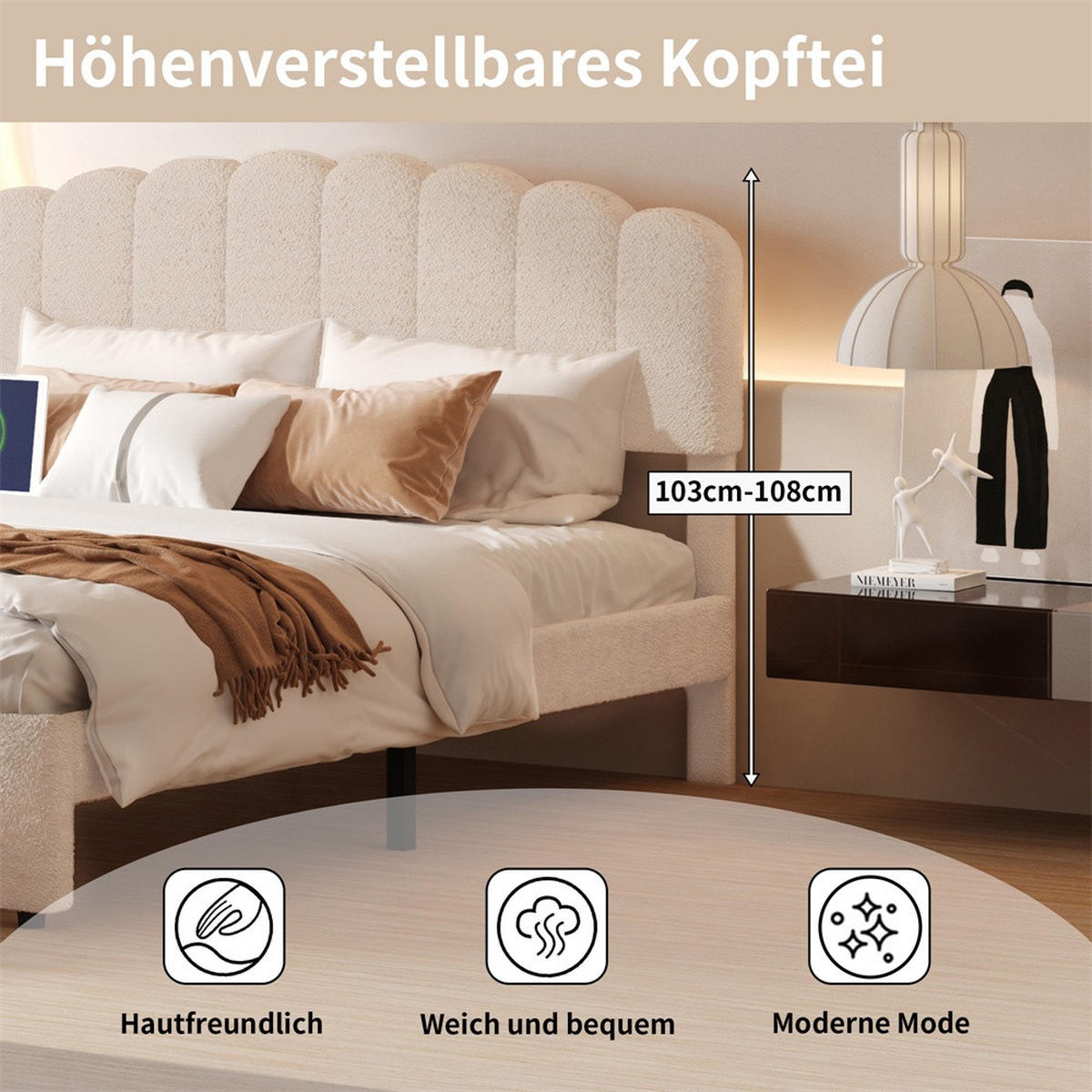 POLSTERBETT 160x200 cm mit verstellbarem Kopfteil und 1 Schublade am Fußende - ohne Matratze - Beige - Beige, Textil (160/200cm) - DELFA