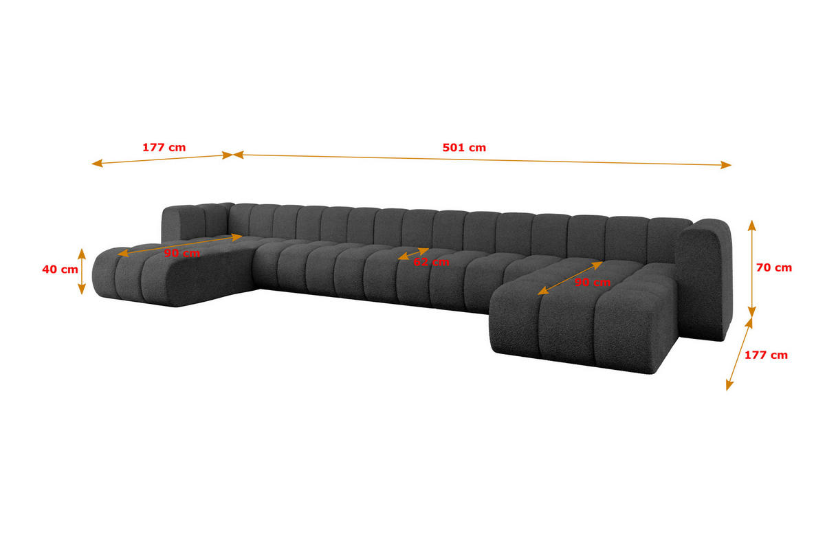 WOHNLANDSCHAFT modulares Sofa Joren-U3 - 501x177x70 cm Grau - Grau, Holzwerkstoff/Textil (501/70/177cm) - ALTDECOR