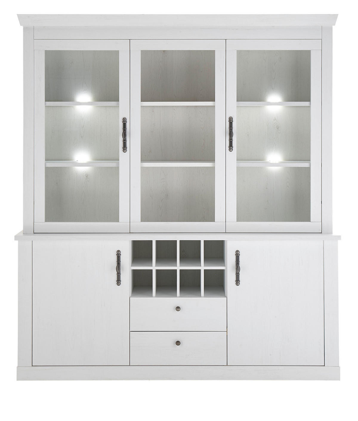 BUFFET weiß Pinie Landhaus, Buffetschrank mit Soft-Close und Beleuchtung - Weiß, Holzwerkstoff/Kunststoff (184/205/44cm) - Furn.Design