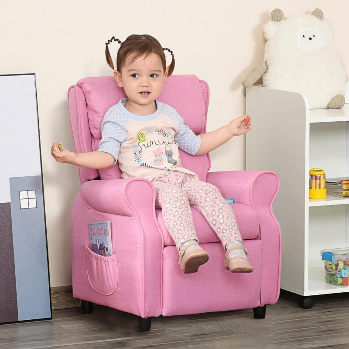 KINDERSOFA mit Fußstütze verstellbare Rückenlehne Rosa - Pink, Holz (53/70/58cm) - BursDany