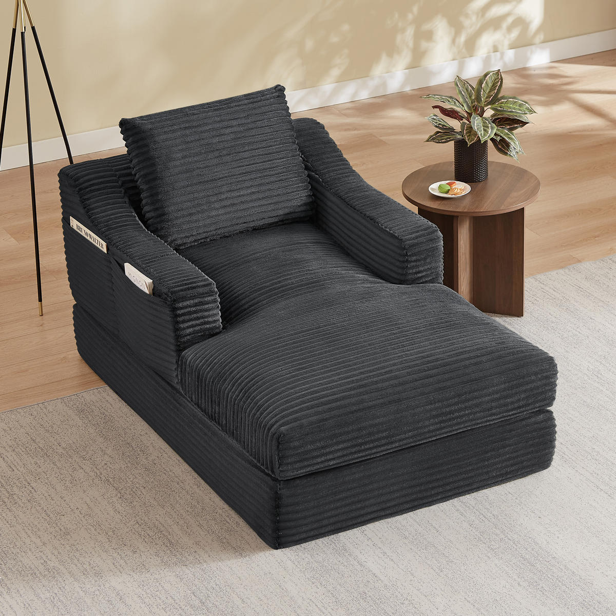 SOFAELEMENT 160/100/85 cm Dunkelgrau Cord mit Aufbewahrungstasche - Dunkelgrau, Textil (162/68/100cm) - Oxeza