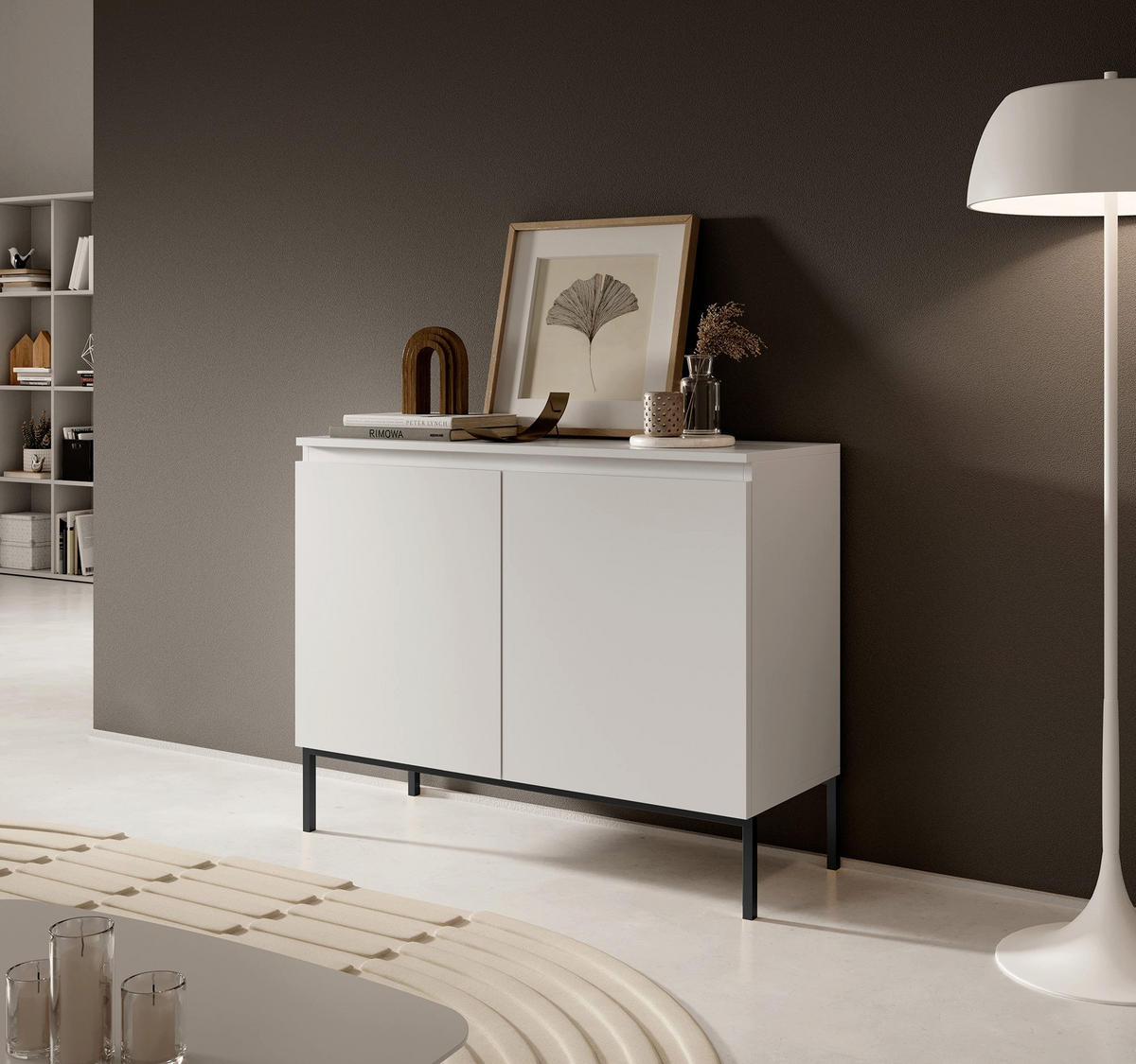 SIDEBOARD Bemmi Weiß mit schwarzen Beinen 2-türig 100 cm - Schwarz/Weiß, Holzwerkstoff/Metall (100/77/35cm) - Selsey