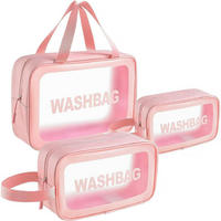 KOSMETIKTASCHE 3-teiliges Set Transparent Rosa - Rosa, Kunststoff (11/211/31cm)