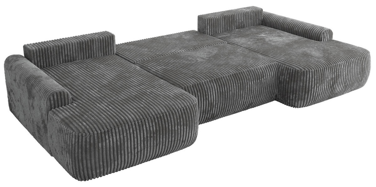 WOHNLANDSCHAFT CUBO U Dunkelgrau Cord - Dunkelgrau/Schwarz, Kunststoff/Textil (370/100/187cm) - MKS