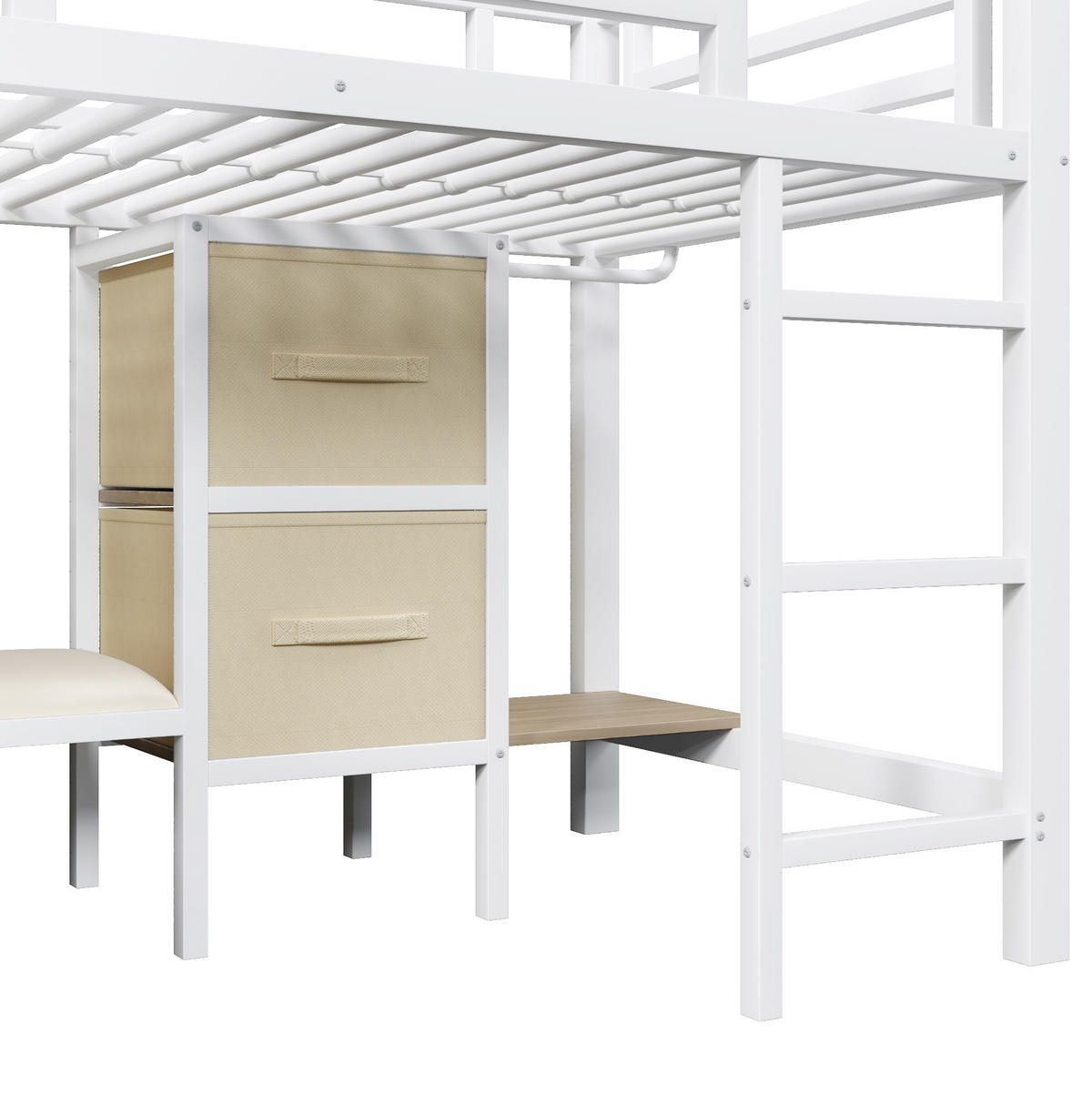 HOCHBETT aus Metall 90x200 cm in Weiß mit LED & Stoffschublade - Weiß, Metall (90/200cm) - Modfu