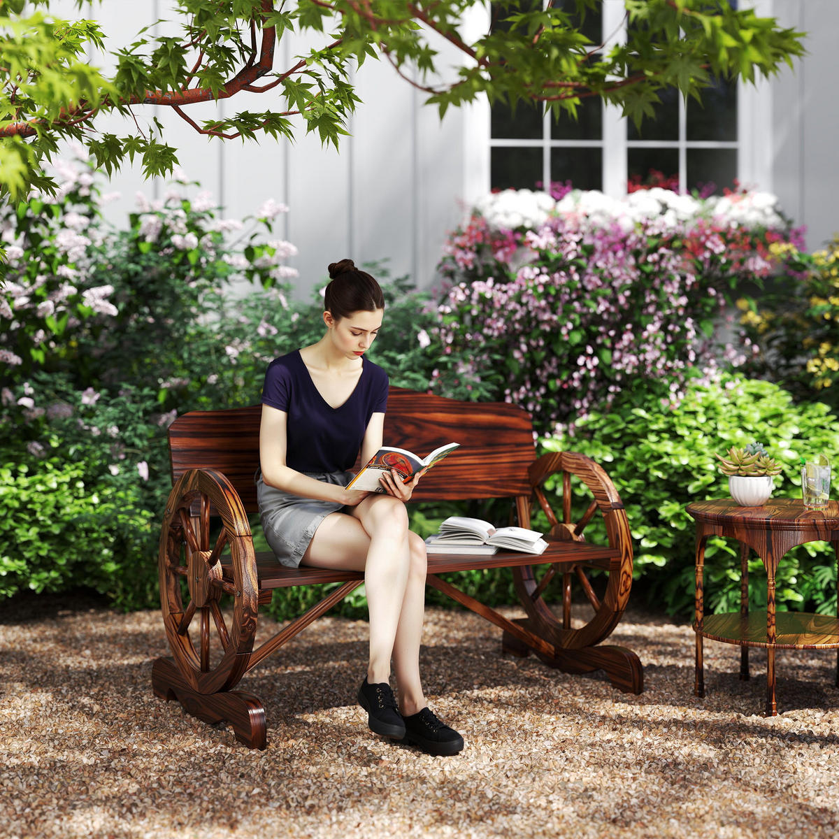 GARTENBANK DE-08290 mit Rad-Armlehnen, für 2 Personen Braun - Naturfarben, Holz (110/80/55cm) - ComfortXL