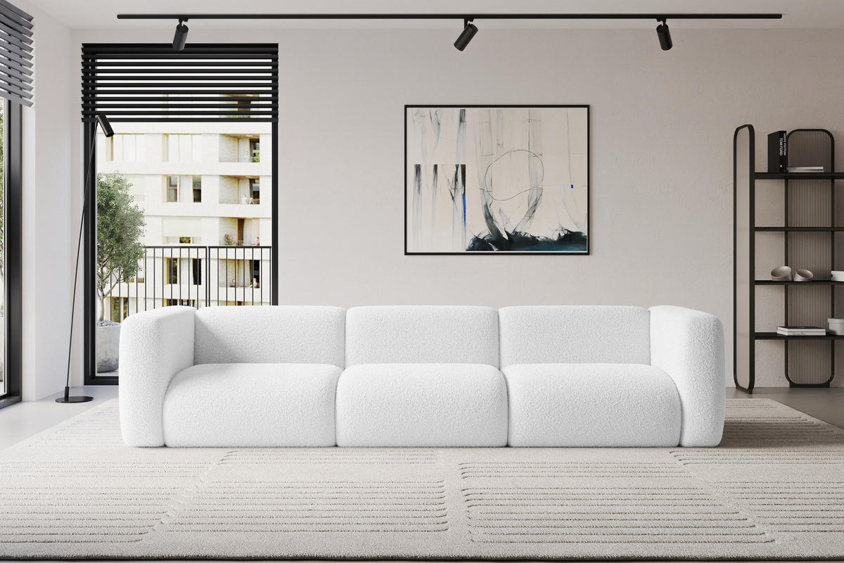 MODULARES Sofa 3-SITZER MIRA-S2 319x89x70 Weiß cm Bouclé - Schwarz/Weiß, Holzwerkstoff/Kunststoff (319/70/89cm) - ALTDECOR