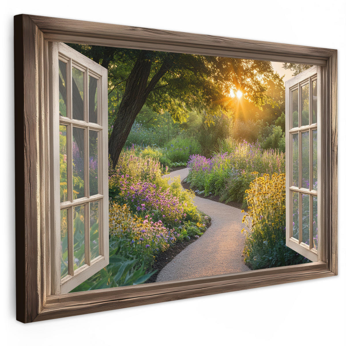 LEINWANDBILD Aussicht - Blumen - Natur - Sonne - Weg XXL 150x100 cm - Hellgelb, Textil (150/100cm) - MuchoWow