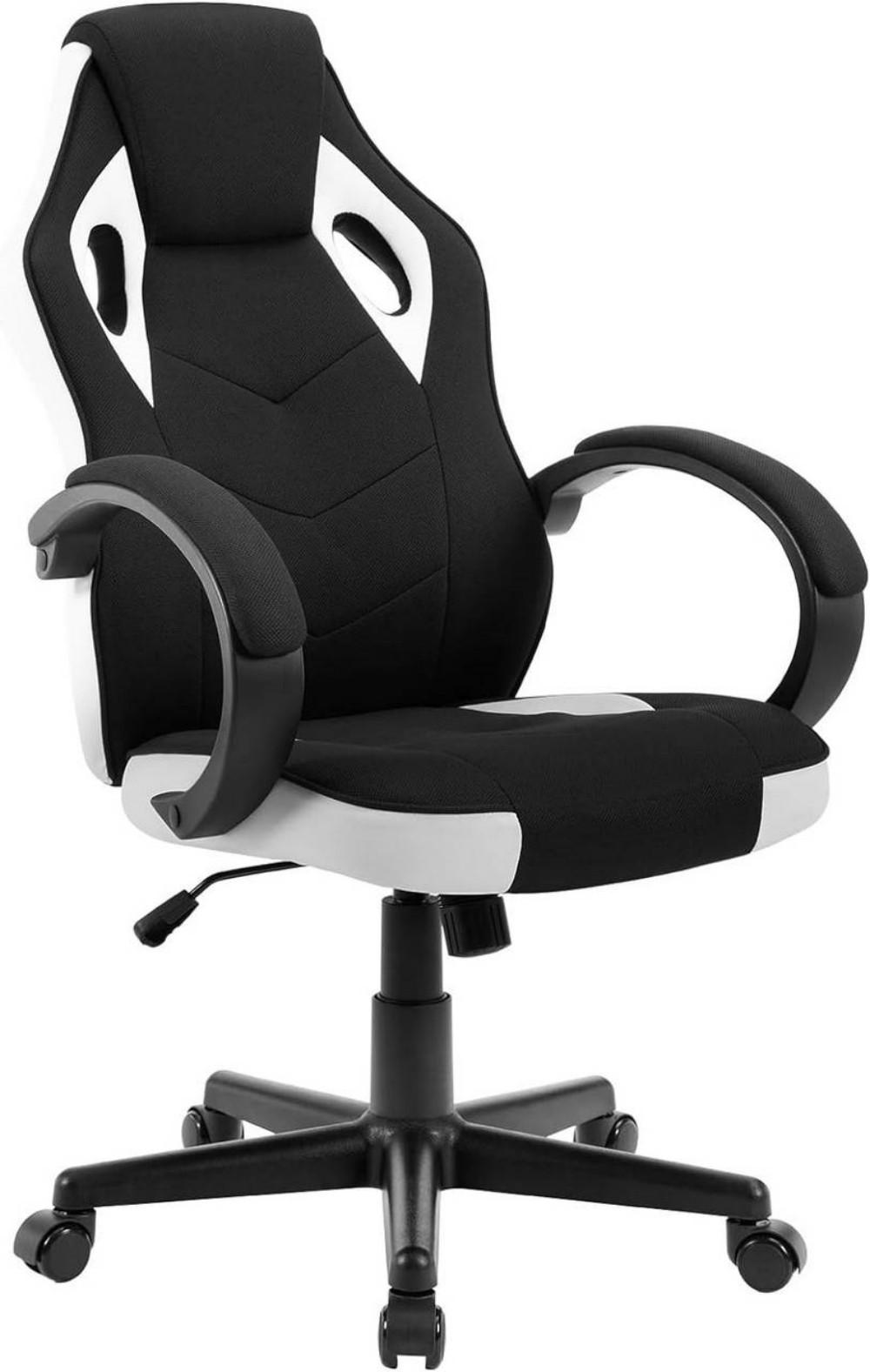 GAMINGSTUHL mit Kopfkissen, Mesh-Gewebe, Weiß + Schwarz - Schwarz/Weiß, Textil/Metall (62/104/72.5cm) - Woltu