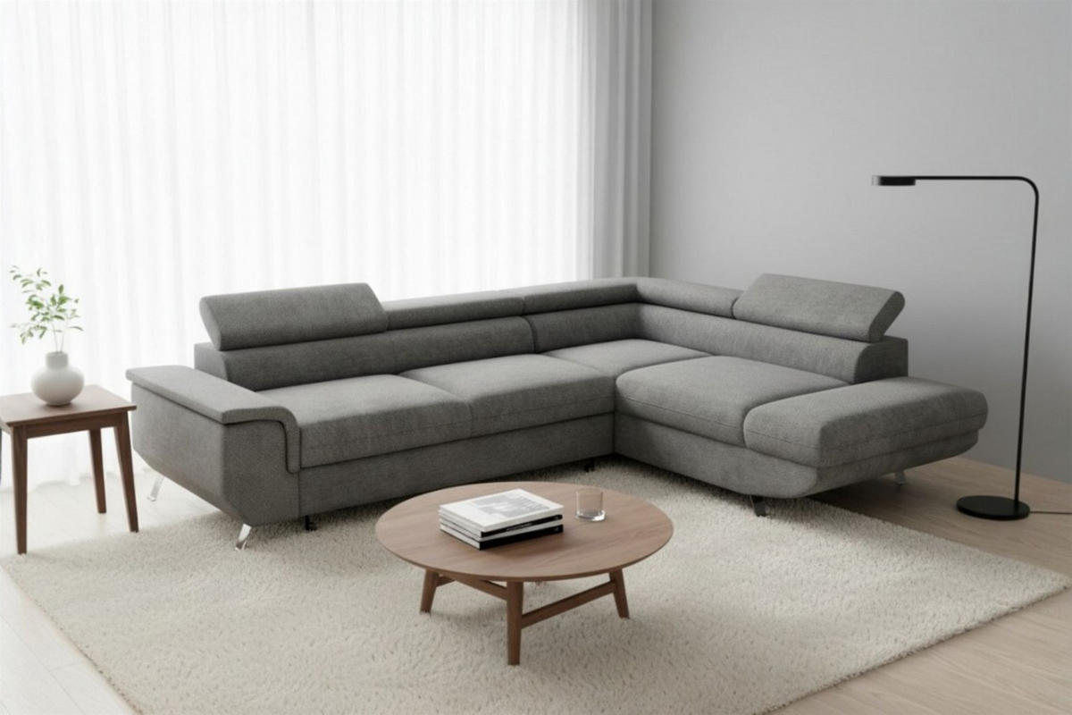 ECKSOFA Plato Mit Schlaffunktion - Dunkelgrau, Holzwerkstoff/Textil (202/268cm) - Fun Möbel